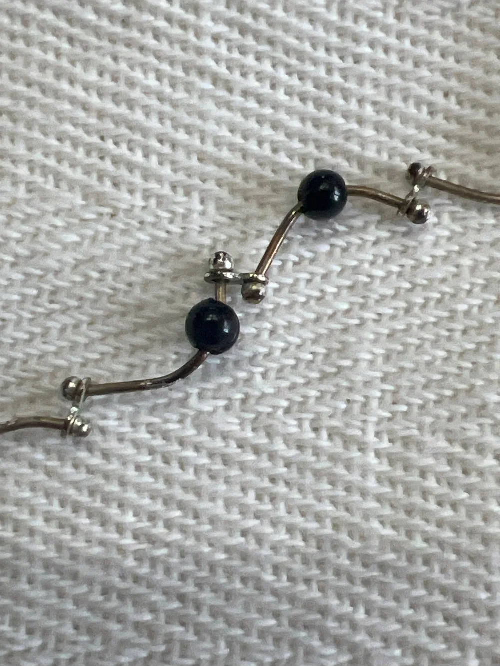 Silver Tone Wavy Bar & Black Bead Station Necklace | Zig Zag Link 15